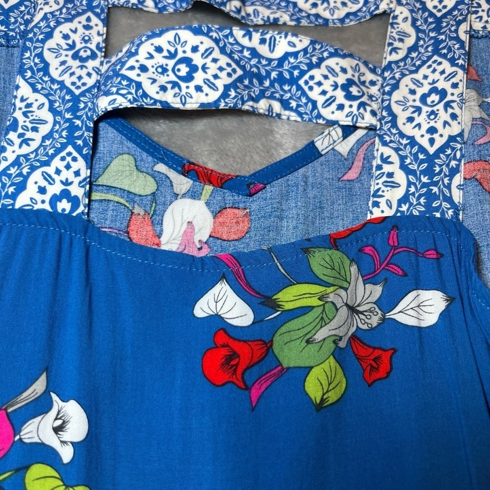 Matilda Jane Womens Size Medium Blue Floral Midi Dress Strappy Back Boho Summer - Picture 13 of 13